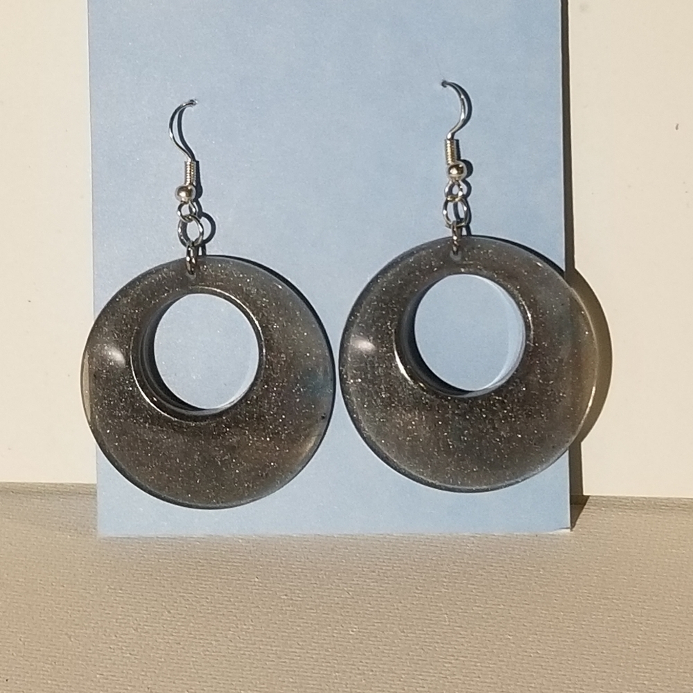 Sparkly Black Handmade Resin Earrings